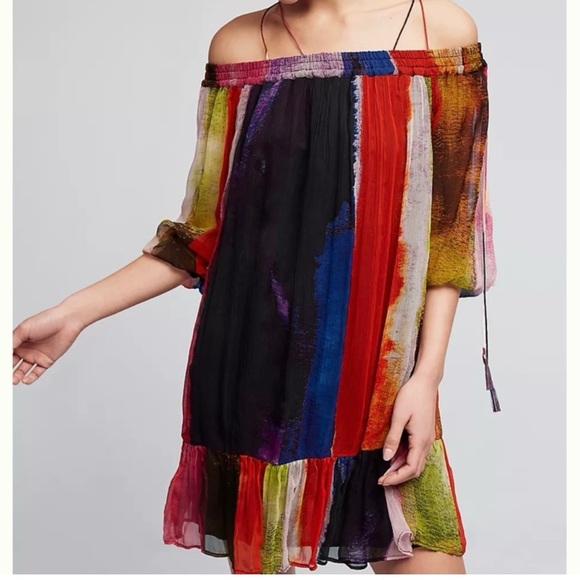 Floreat x Anthropologie Off The Shoulder Watercolor Mini Dress, Size Large - Picture 8 of 14